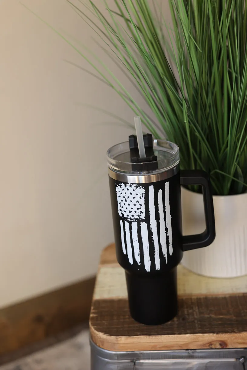 40 oz Black White American Flag Stainless Tumbler