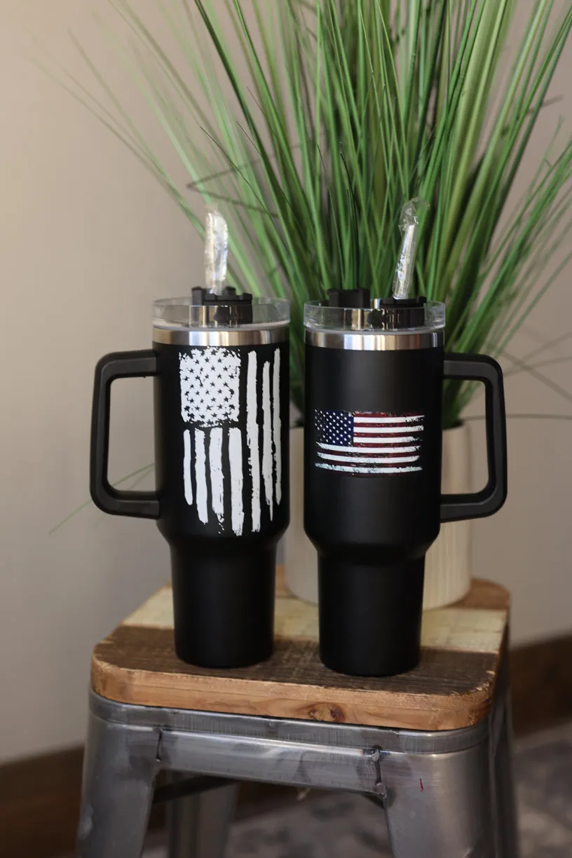 40 oz Black White American Flag Stainless Tumbler