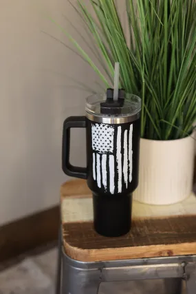 40 oz Black White American Flag Stainless Tumbler