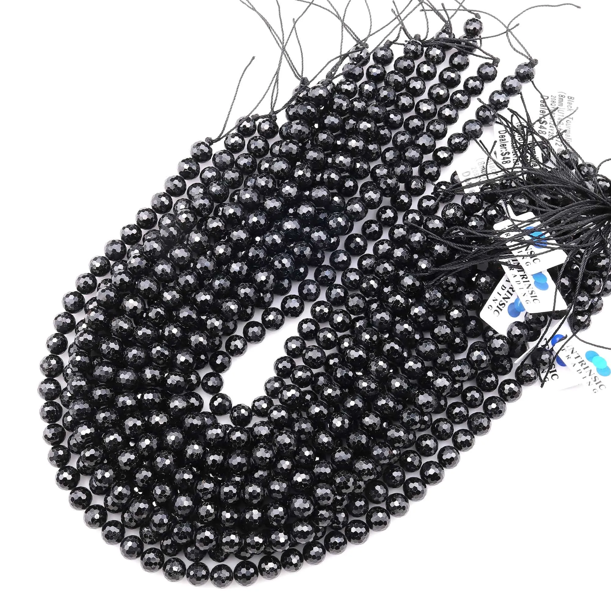 AAA Faceted Natural Black Tourmaline Beads 6mm 8mm Round Beads Sparkling Black Gemstone 15.5" Strand