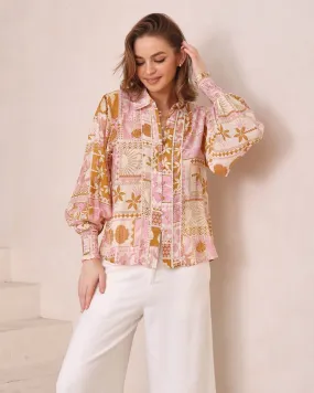 Aleta Top Pink Tan Print