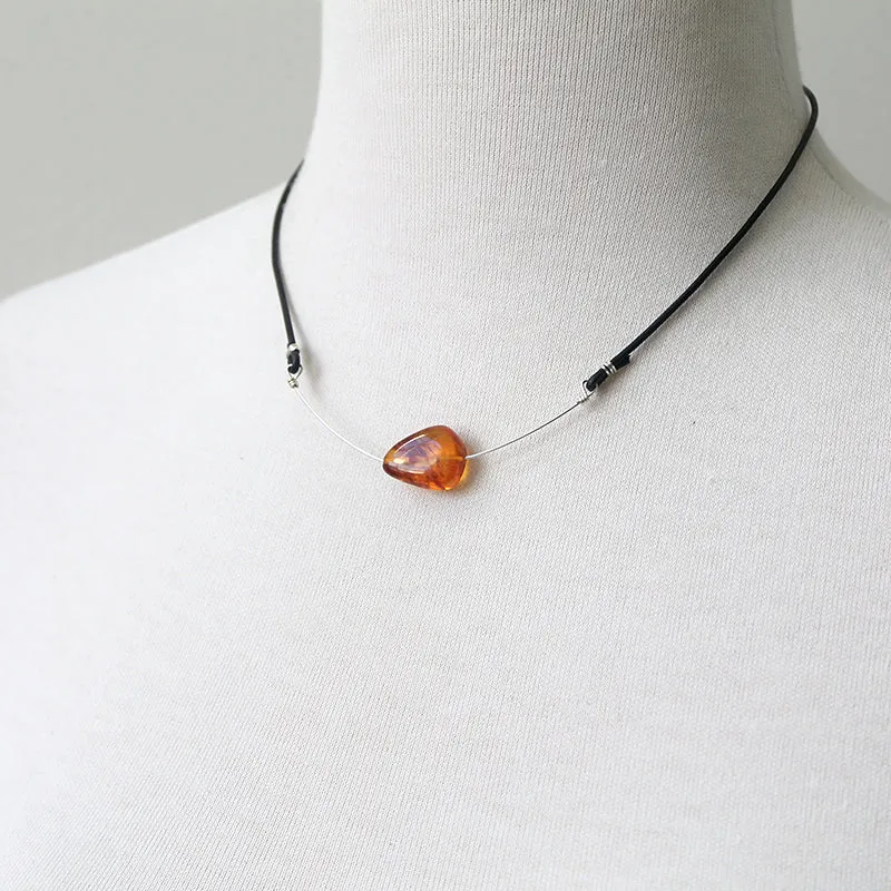 Amber and Leather Necklace