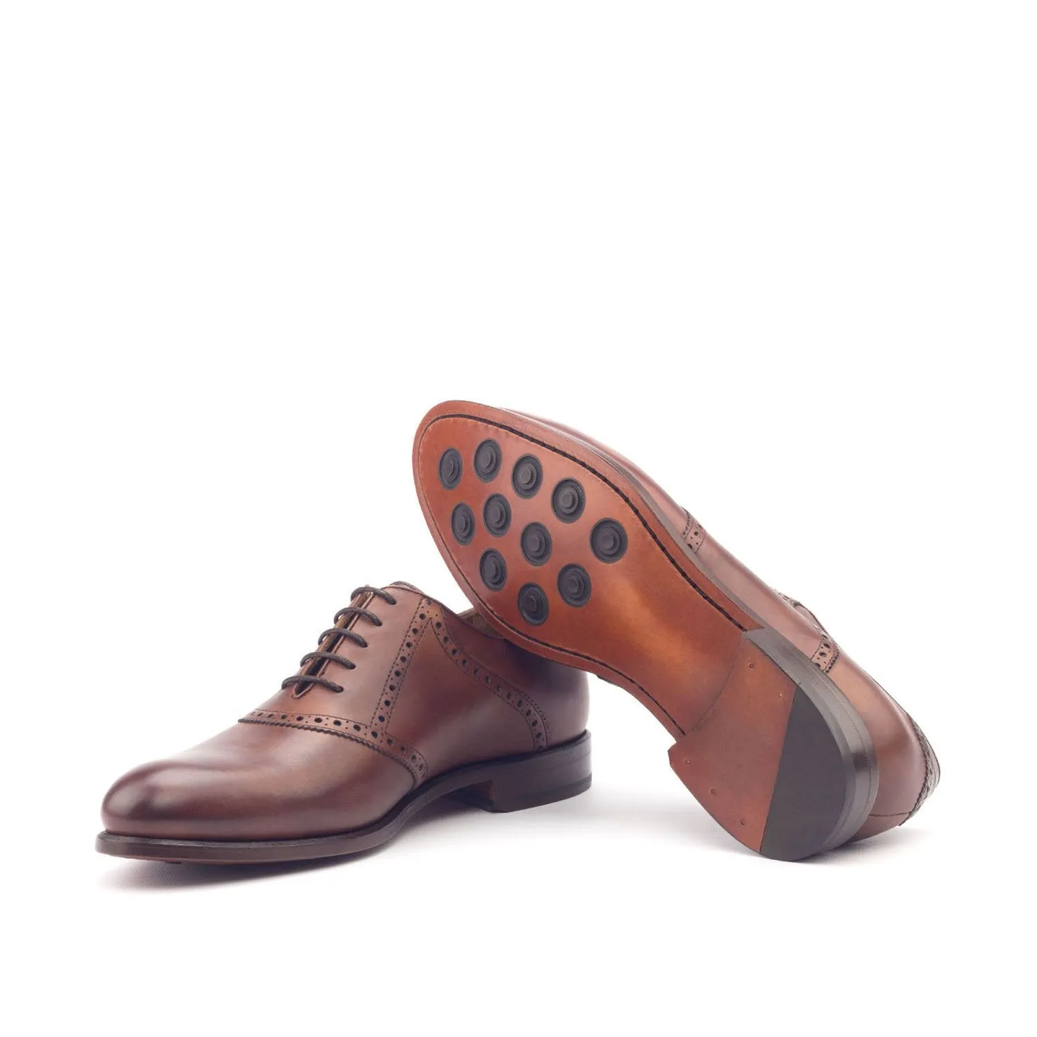 Ambrogio Bespoke Custom Men's Shoes Two-Tone Brown Crocodile Print / Calf-Skin Leather Saddle Oxfords (AMB1895)