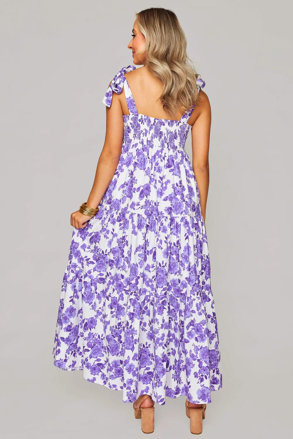 Arlene Tie-Shoulder Maxi Dress - Purple Floral