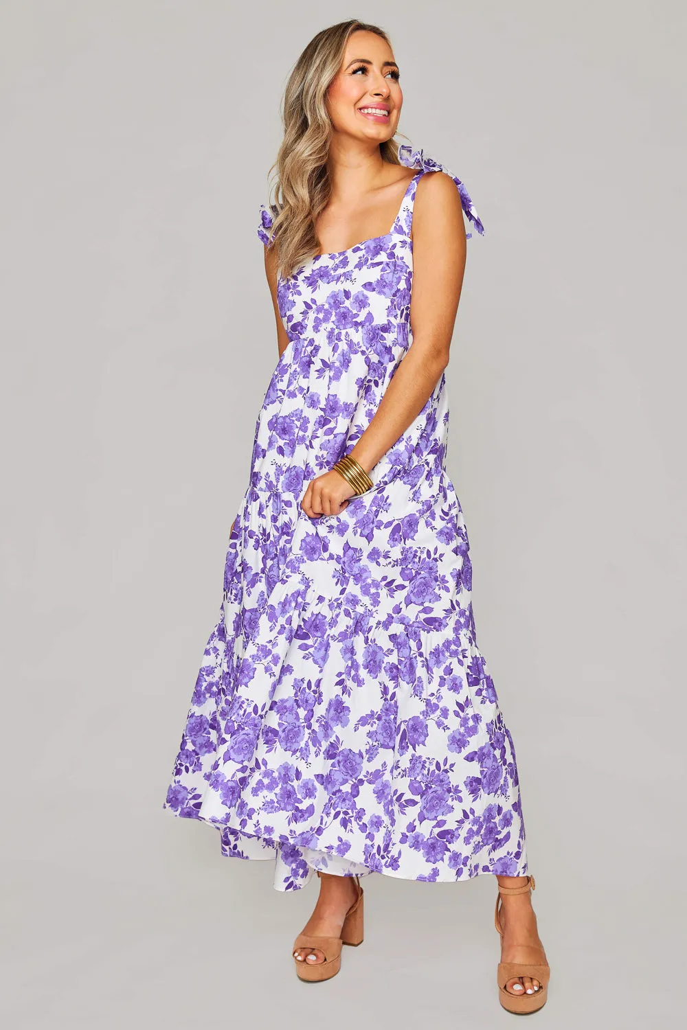 Arlene Tie-Shoulder Maxi Dress - Purple Floral