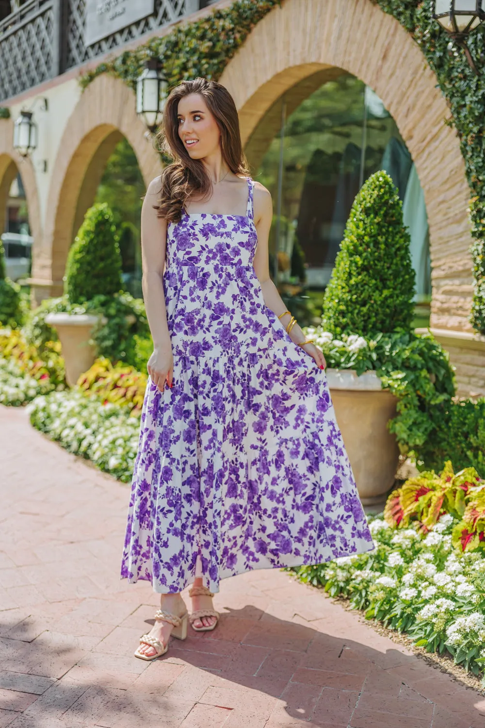 Arlene Tie-Shoulder Maxi Dress - Purple Floral