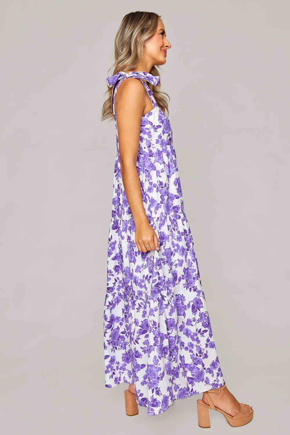 Arlene Tie-Shoulder Maxi Dress - Purple Floral