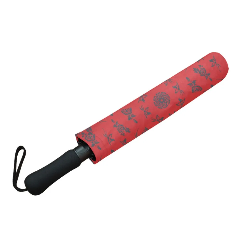 asian art red Semi-Automatic Foldable Umbrella