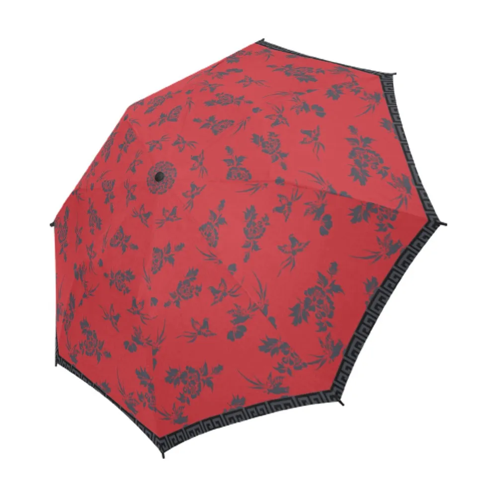 asian art red Semi-Automatic Foldable Umbrella