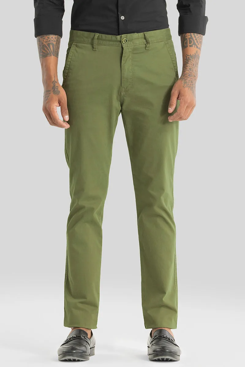 Astral Green Plain Slim Fit Chinos