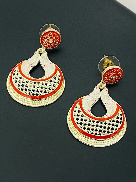 Attractive Red Color Oxidized Chaandbali Style Desinger Earrings For Women