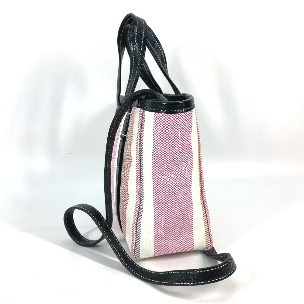 BALENCIAGA Handbag 671404 Leather, Raffia pink stripe BARBES SMALL Women Used Authentic