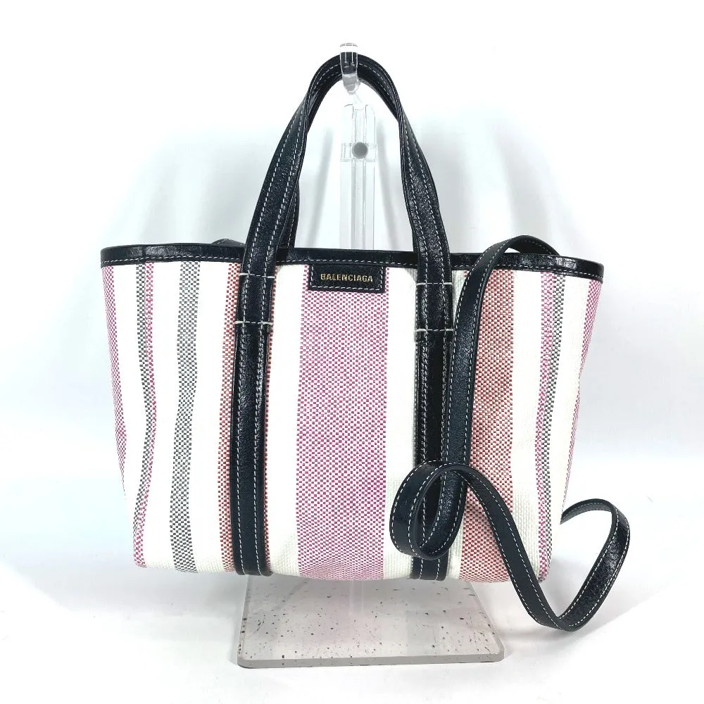 BALENCIAGA Handbag 671404 Leather, Raffia pink stripe BARBES SMALL Women Used Authentic