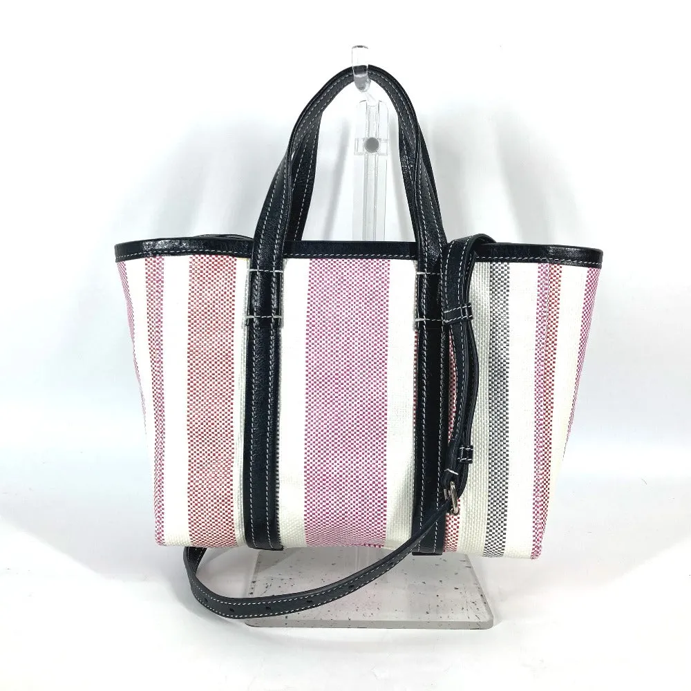 BALENCIAGA Handbag 671404 Leather, Raffia pink stripe BARBES SMALL Women Used Authentic