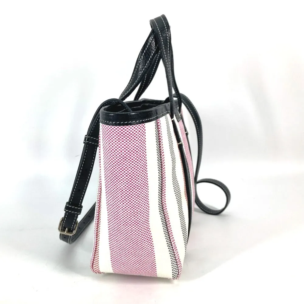 BALENCIAGA Handbag 671404 Leather, Raffia pink stripe BARBES SMALL Women Used Authentic