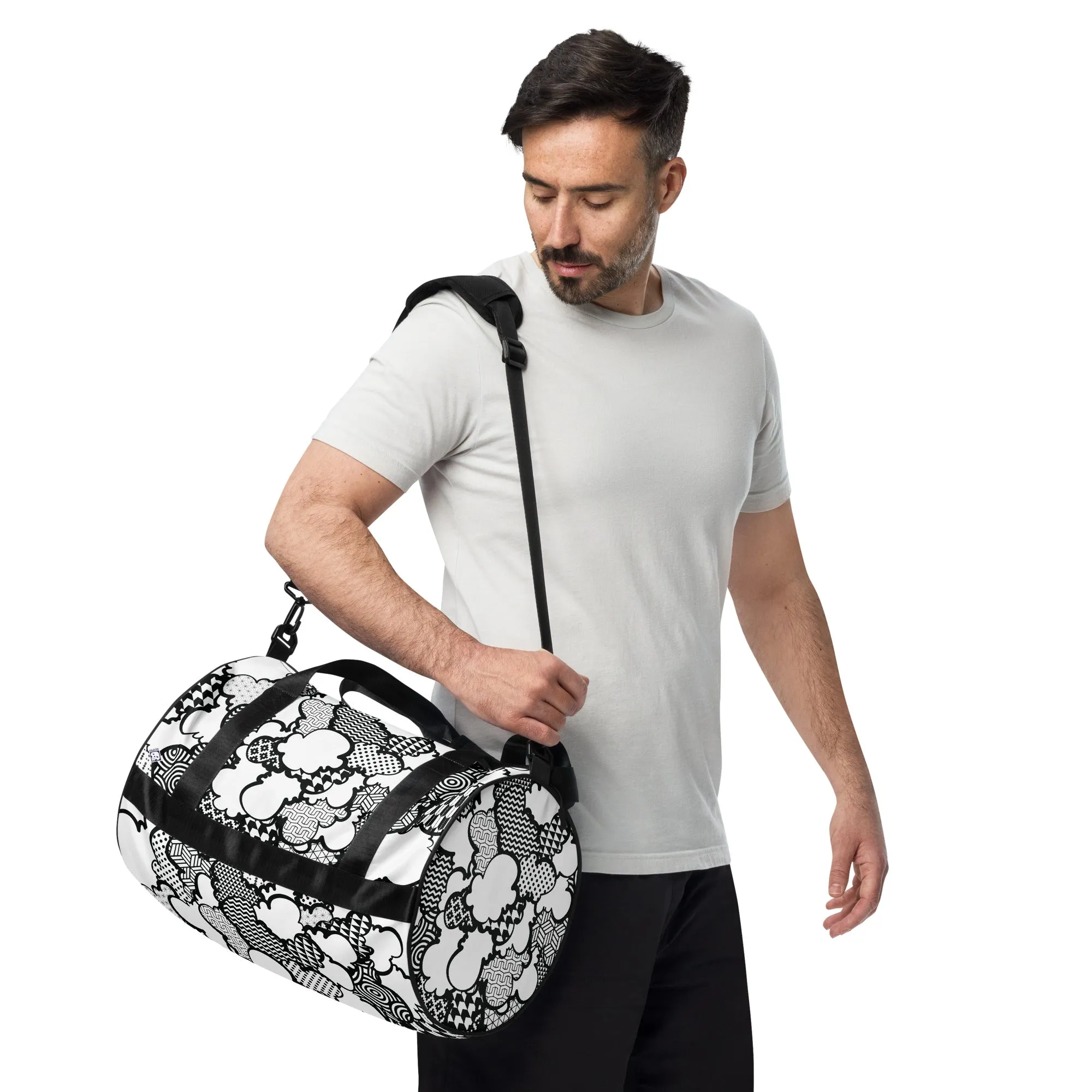 Black and White Graffiti Clouds Gym Bag