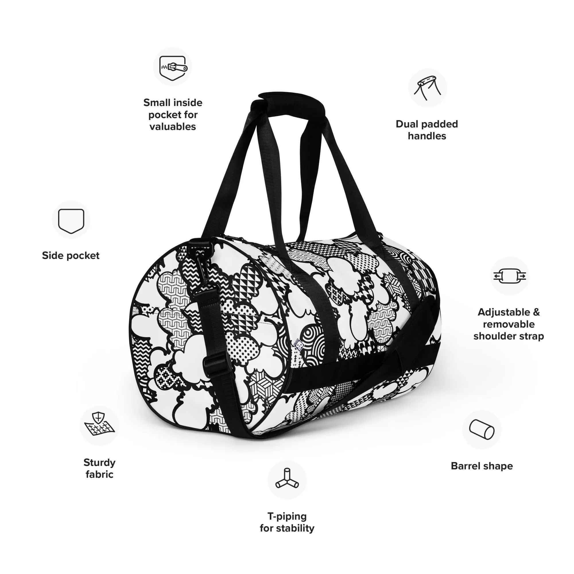 Black and White Graffiti Clouds Gym Bag