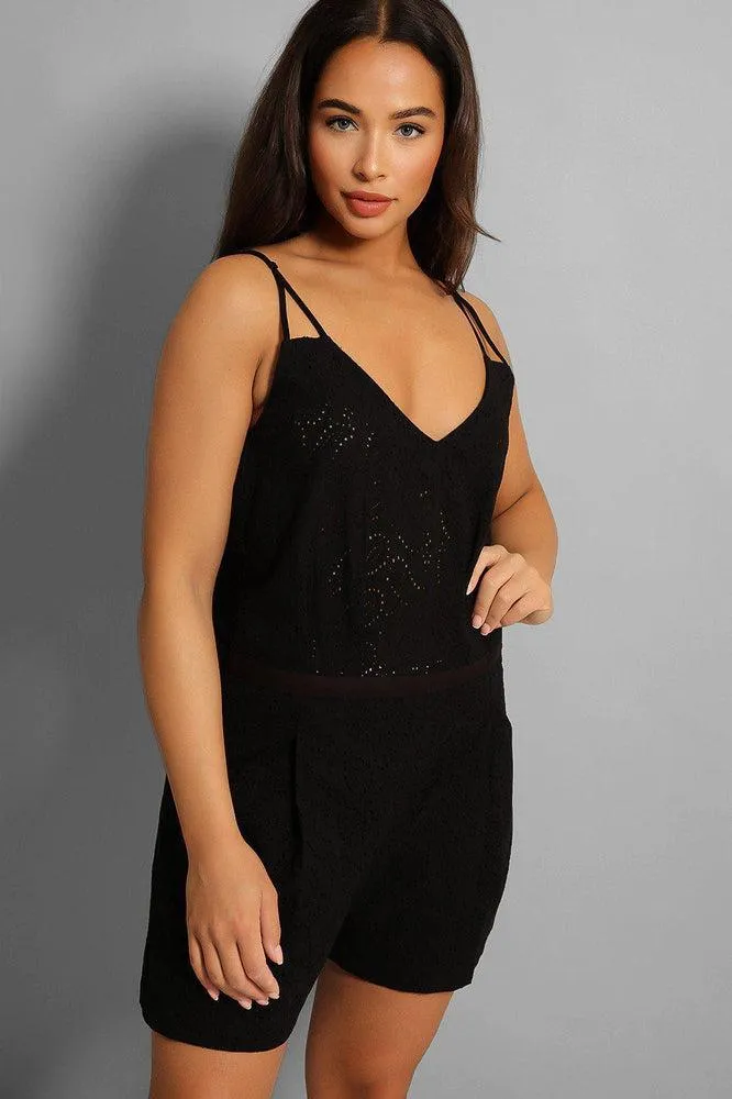 Black Crochet Lace Drop Waist Playsuit