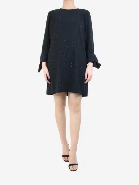 Black embellished long-sleeved dress - size UK 14