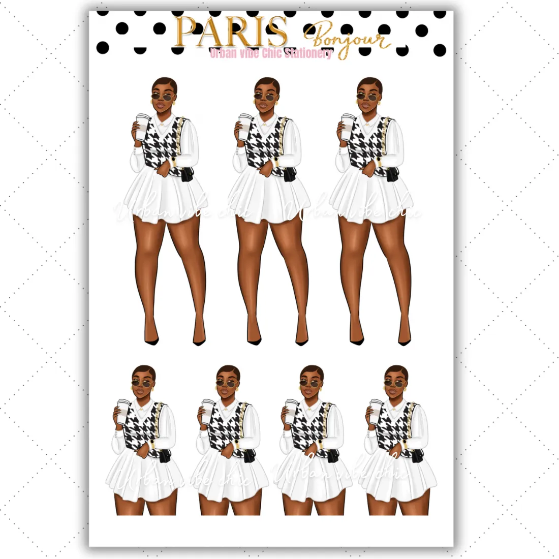 Black Girl Stickers - Paris Black & White