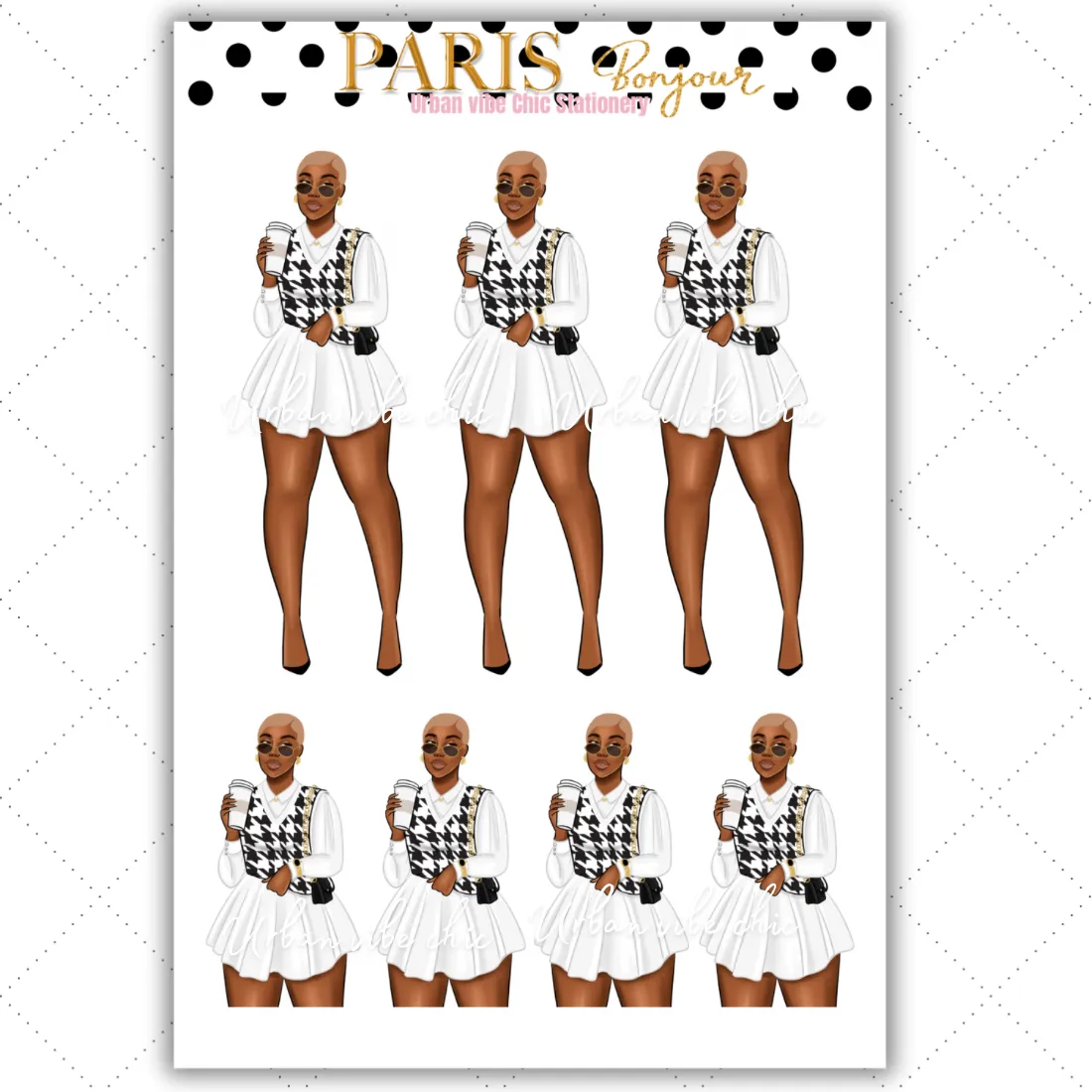 Black Girl Stickers - Paris Black & White