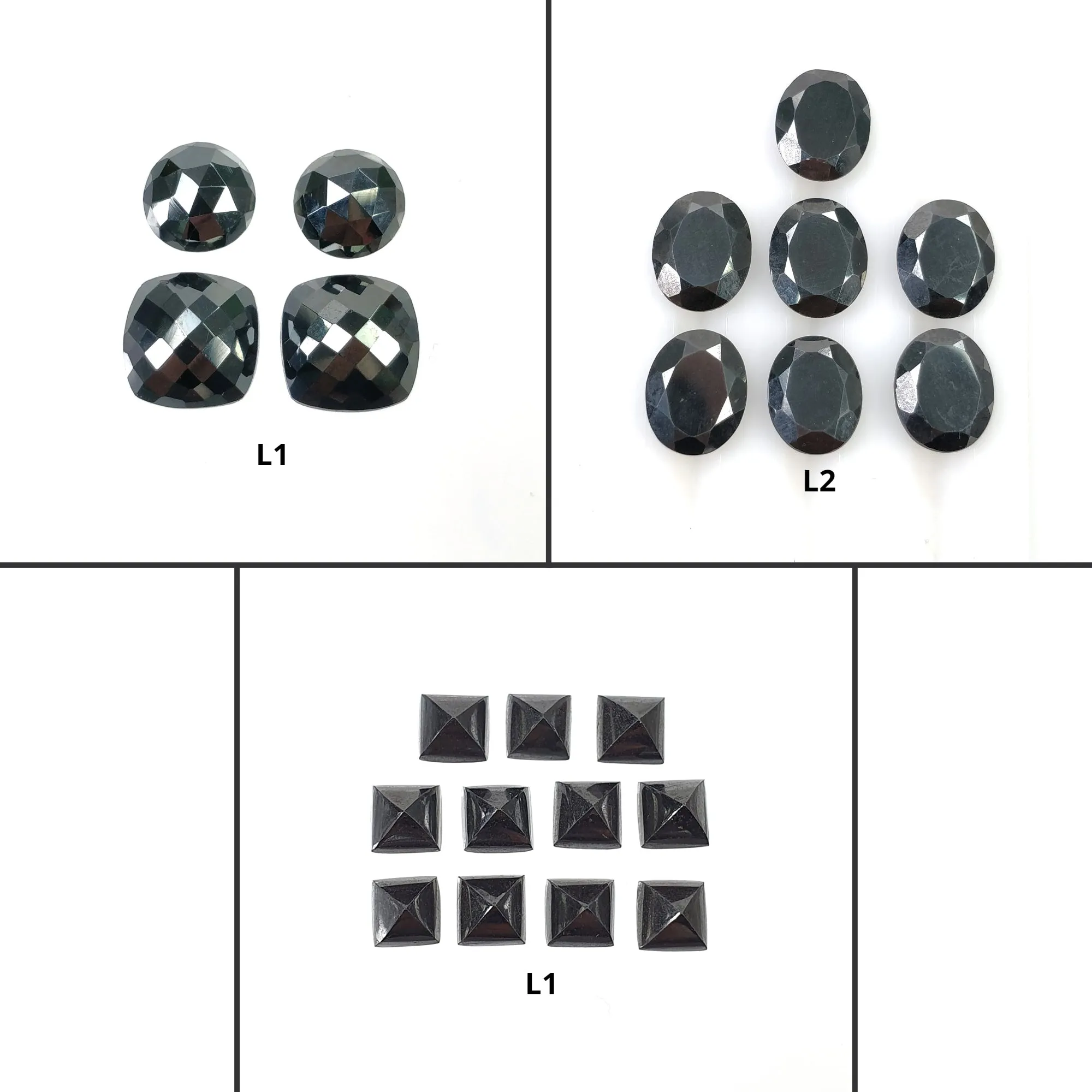 BLACK HEMATITE Gemstone Normal Rose Checker Cut : Natural Untreated Unheated Hematite Oval Cushion Shape 4pcs 7pcs 11pcs