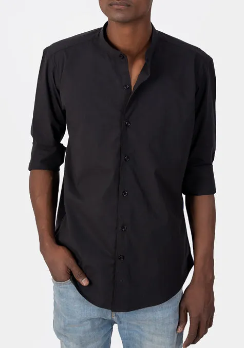 BLACK STRETCH BAND COLLAR SHIRT