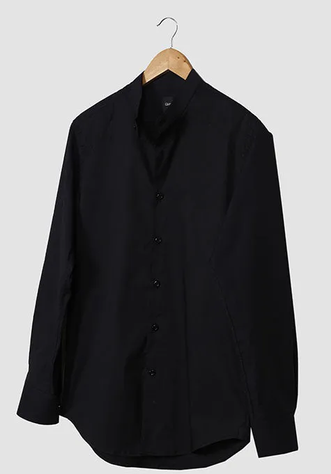 BLACK STRETCH BAND COLLAR SHIRT