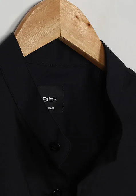 BLACK STRETCH BAND COLLAR SHIRT