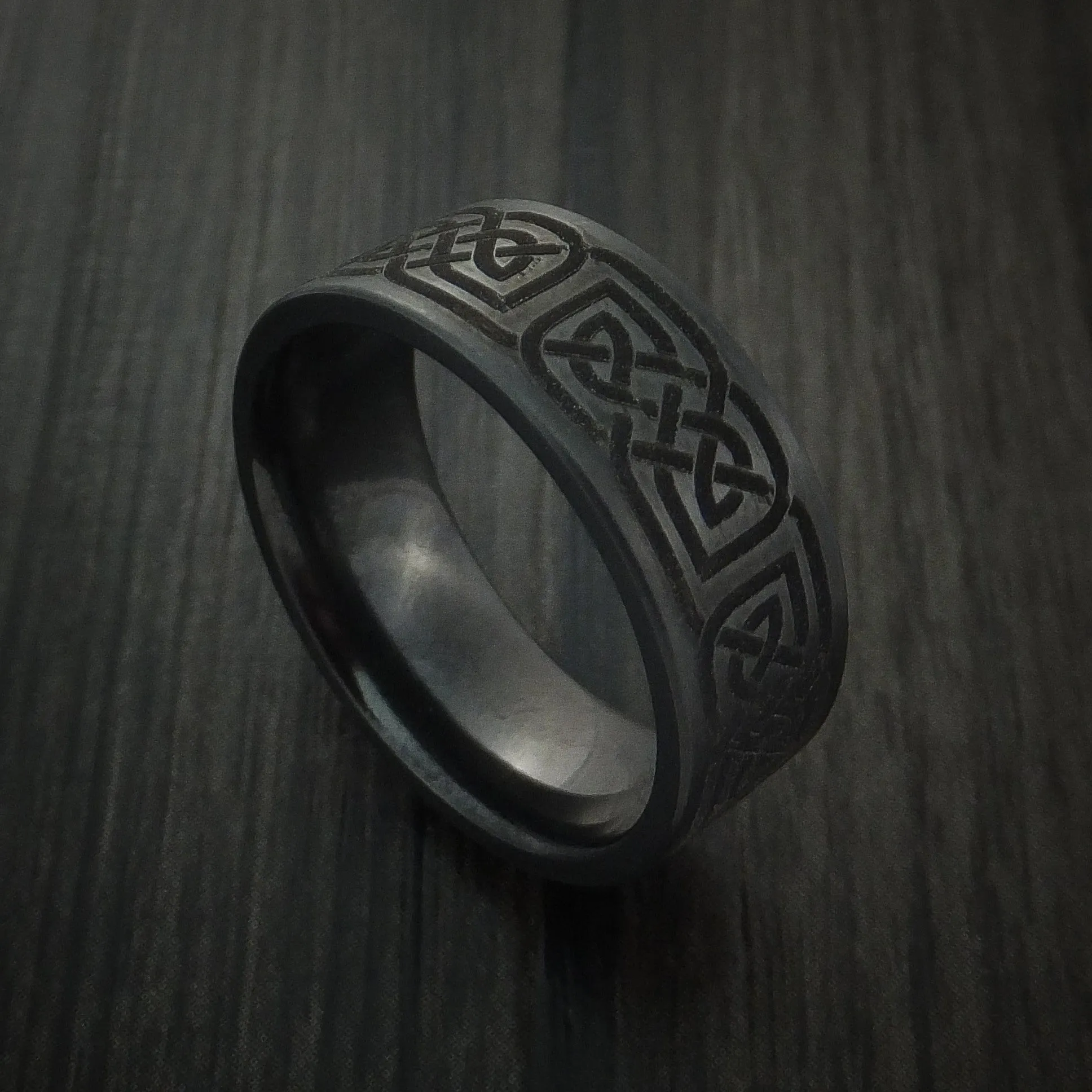 Black Titanium Celtic Irish Knot Men's Ring Custom Made Band