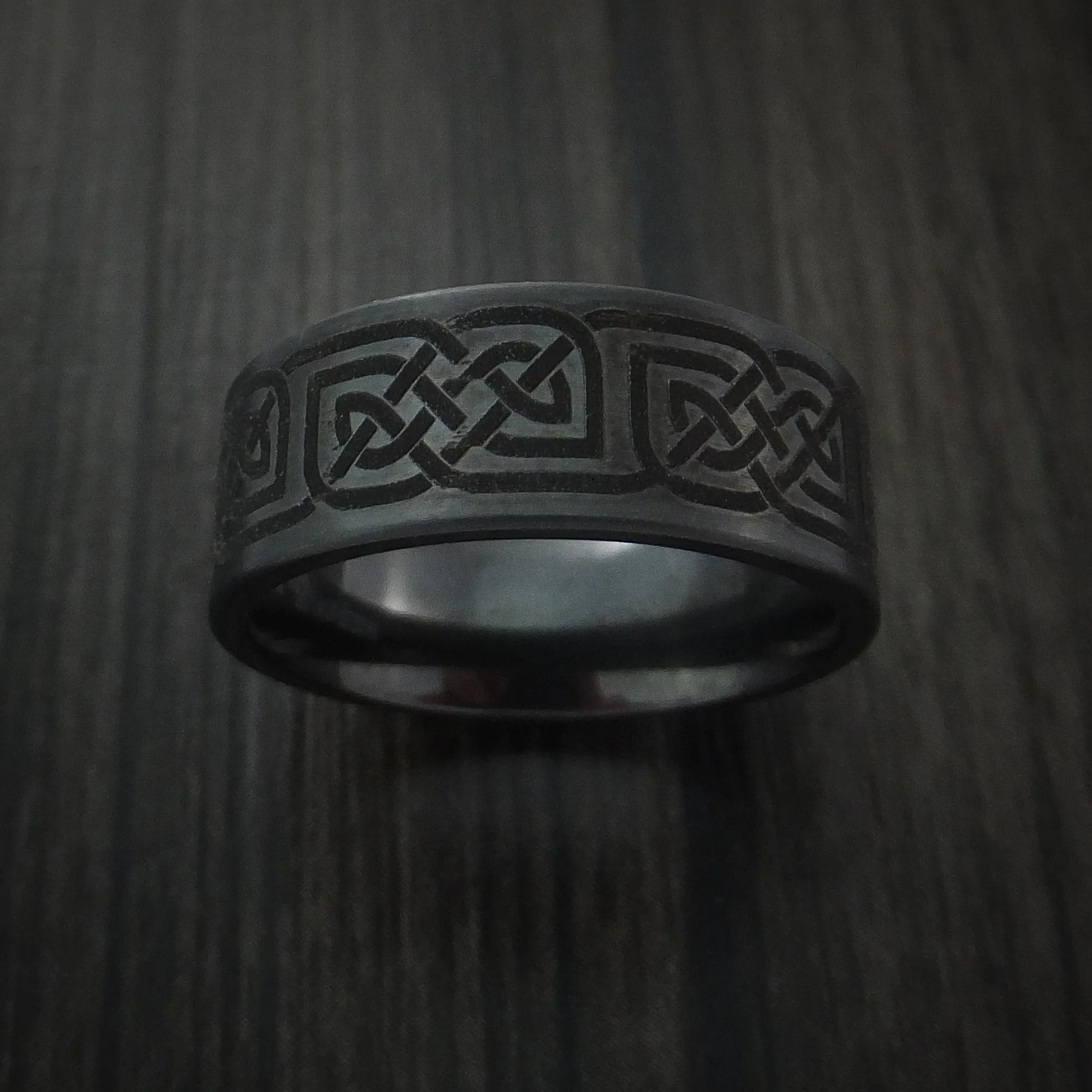 Black Titanium Celtic Irish Knot Men's Ring Custom Made Band