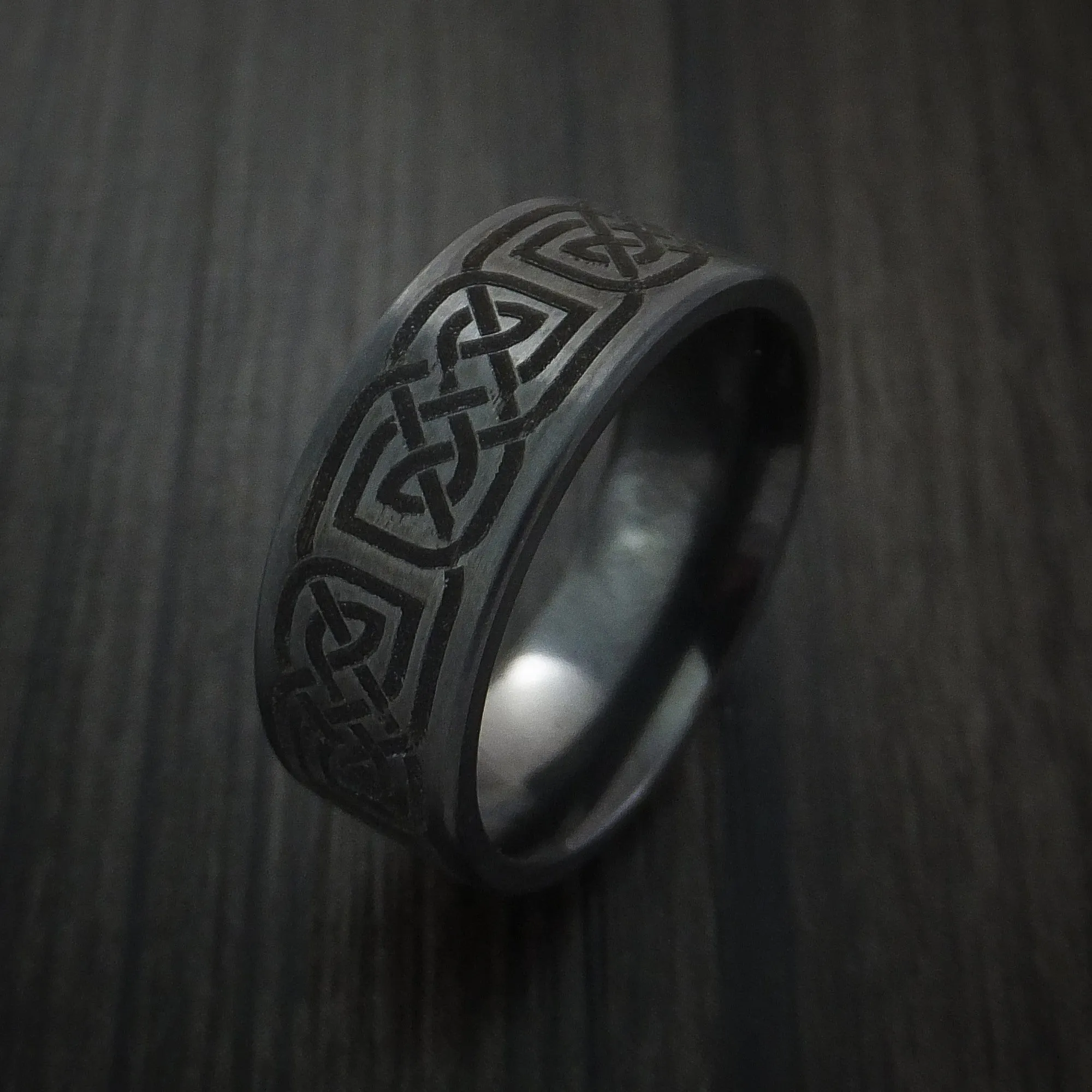 Black Titanium Celtic Irish Knot Men's Ring Custom Made Band