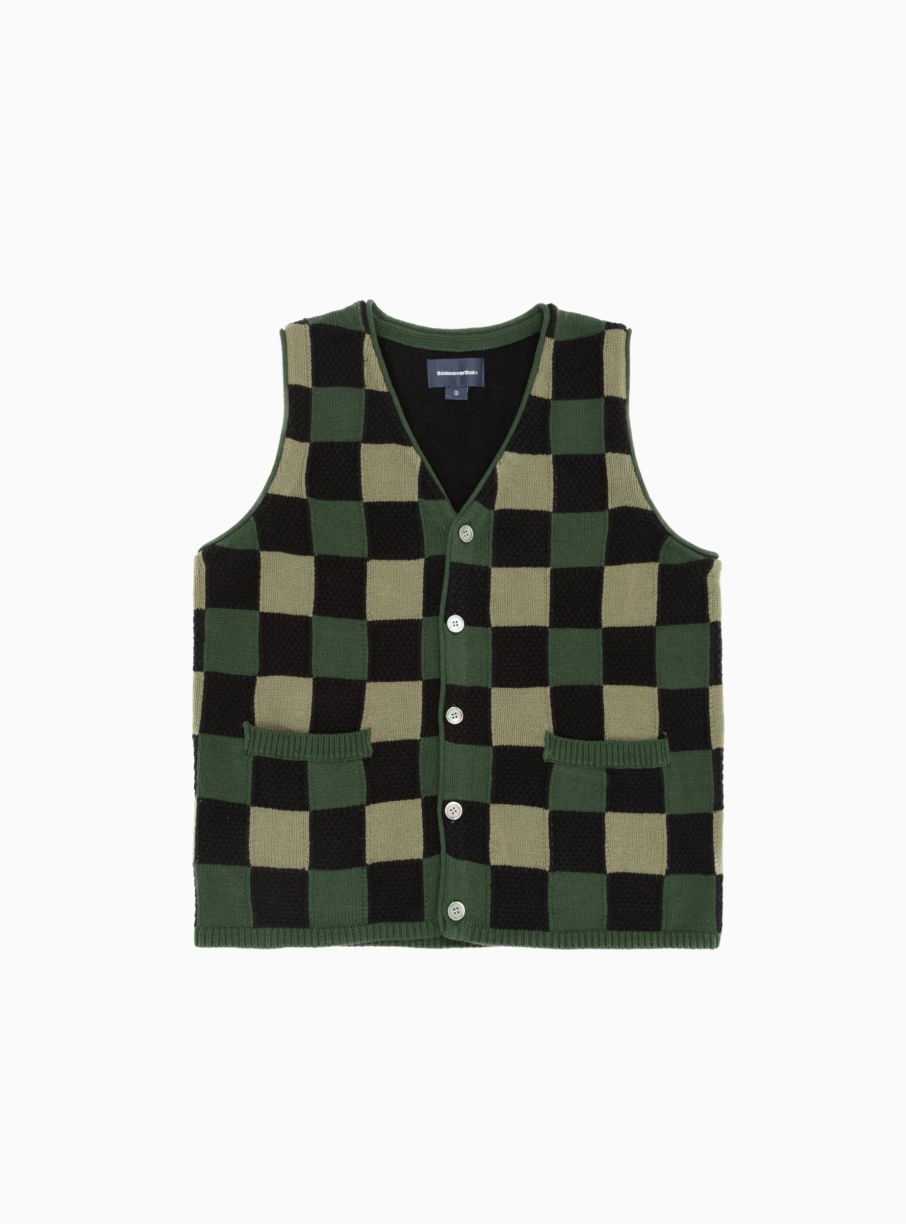 Block Knit Vest Green, Beige & Black