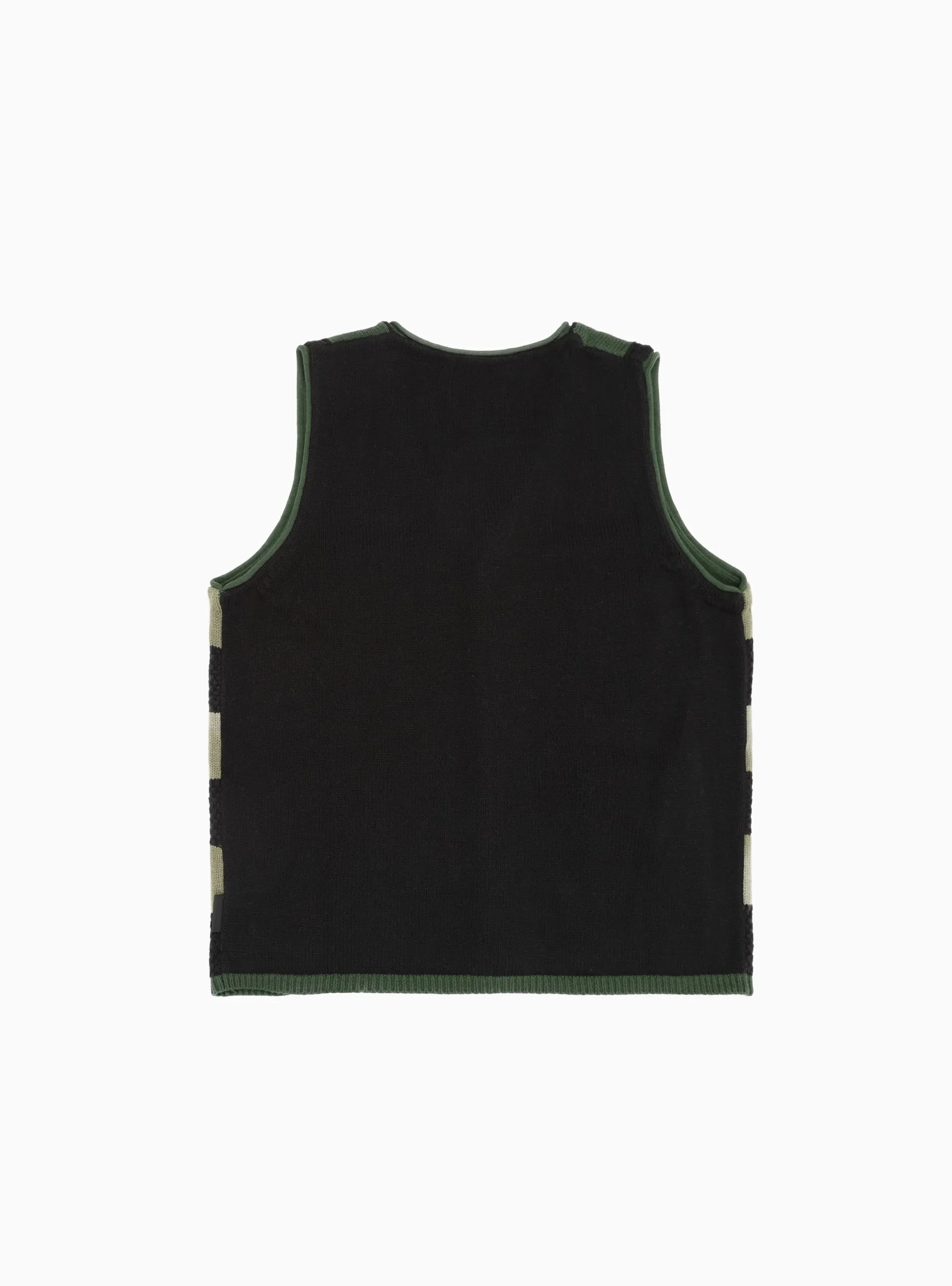 Block Knit Vest Green, Beige & Black