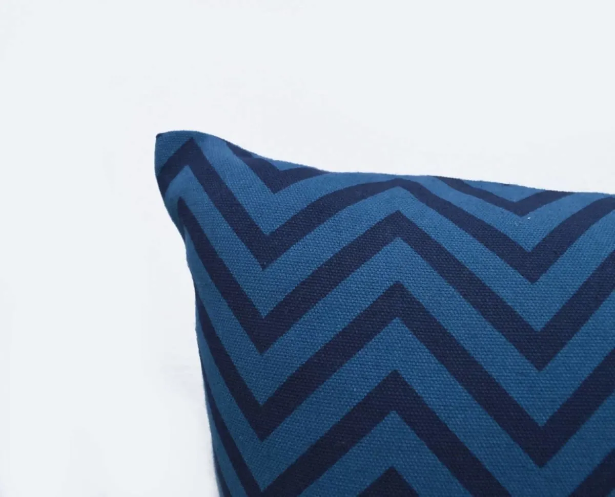 Blue chevron pillow, cotton, print in back & front, reversible cushion, standard size 16X16 inches, other sizes available