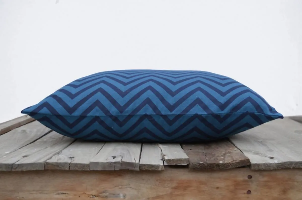 Blue chevron pillow, cotton, print in back & front, reversible cushion, standard size 16X16 inches, other sizes available