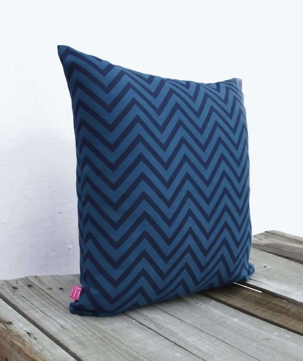 Blue chevron pillow, cotton, print in back & front, reversible cushion, standard size 16X16 inches, other sizes available