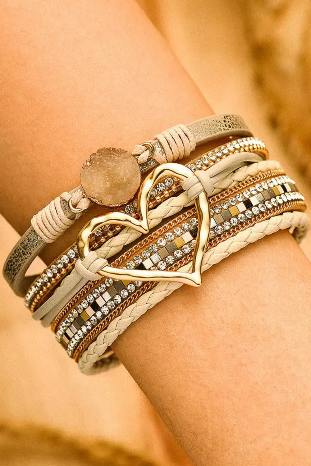 Bohemian Heart Rhinestone Magnetic Clasp Bracelet Gifts for Women