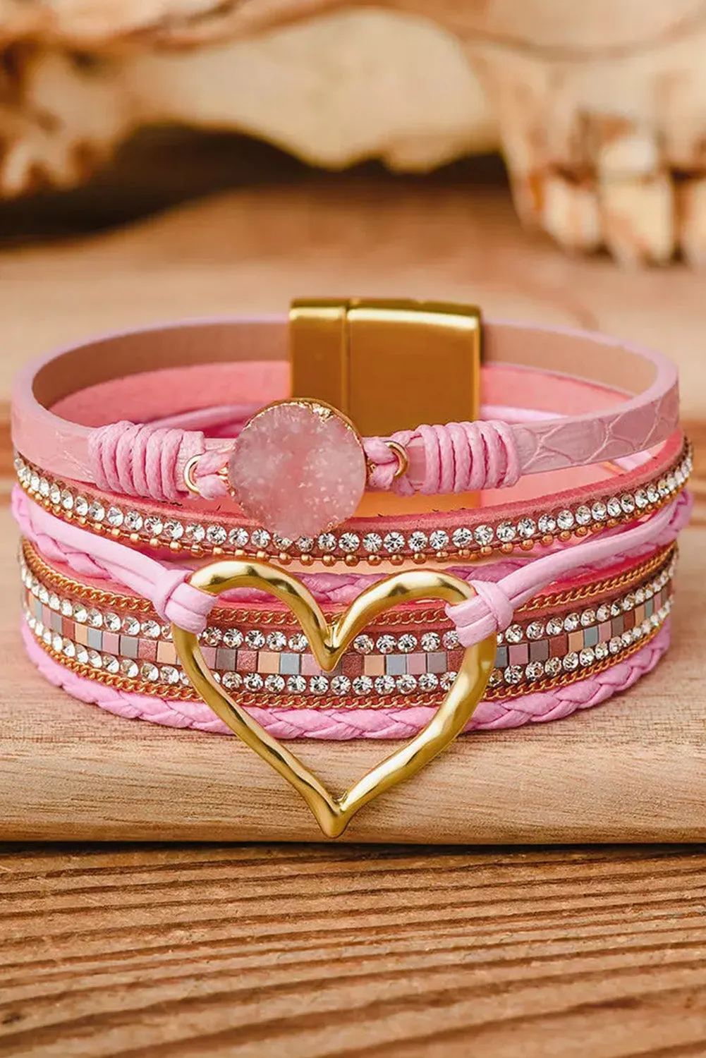 Bohemian Heart Rhinestone Magnetic Clasp Bracelet Gifts for Women