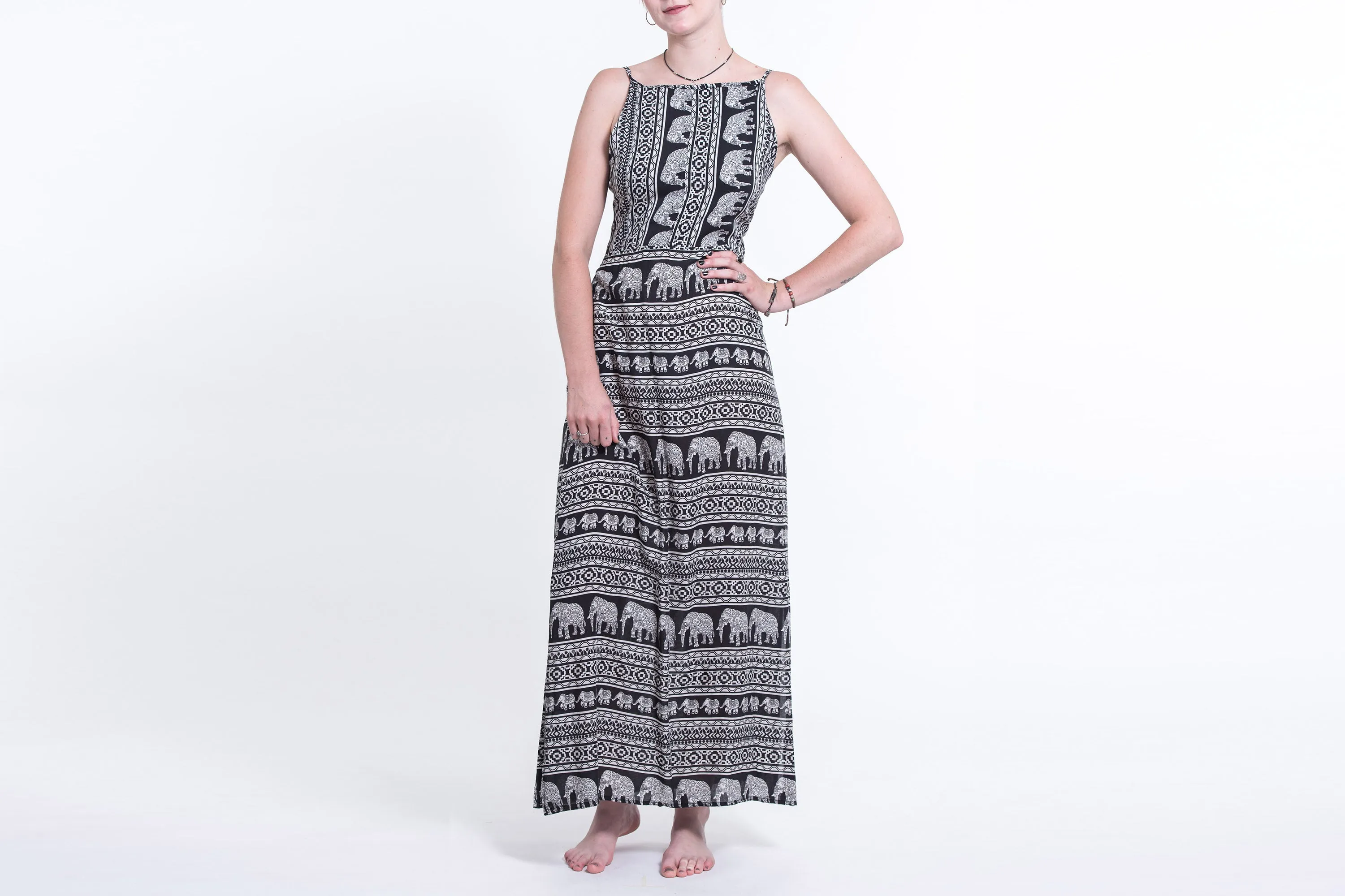 Boho Elephant Tie Back Maxi Dress in Black