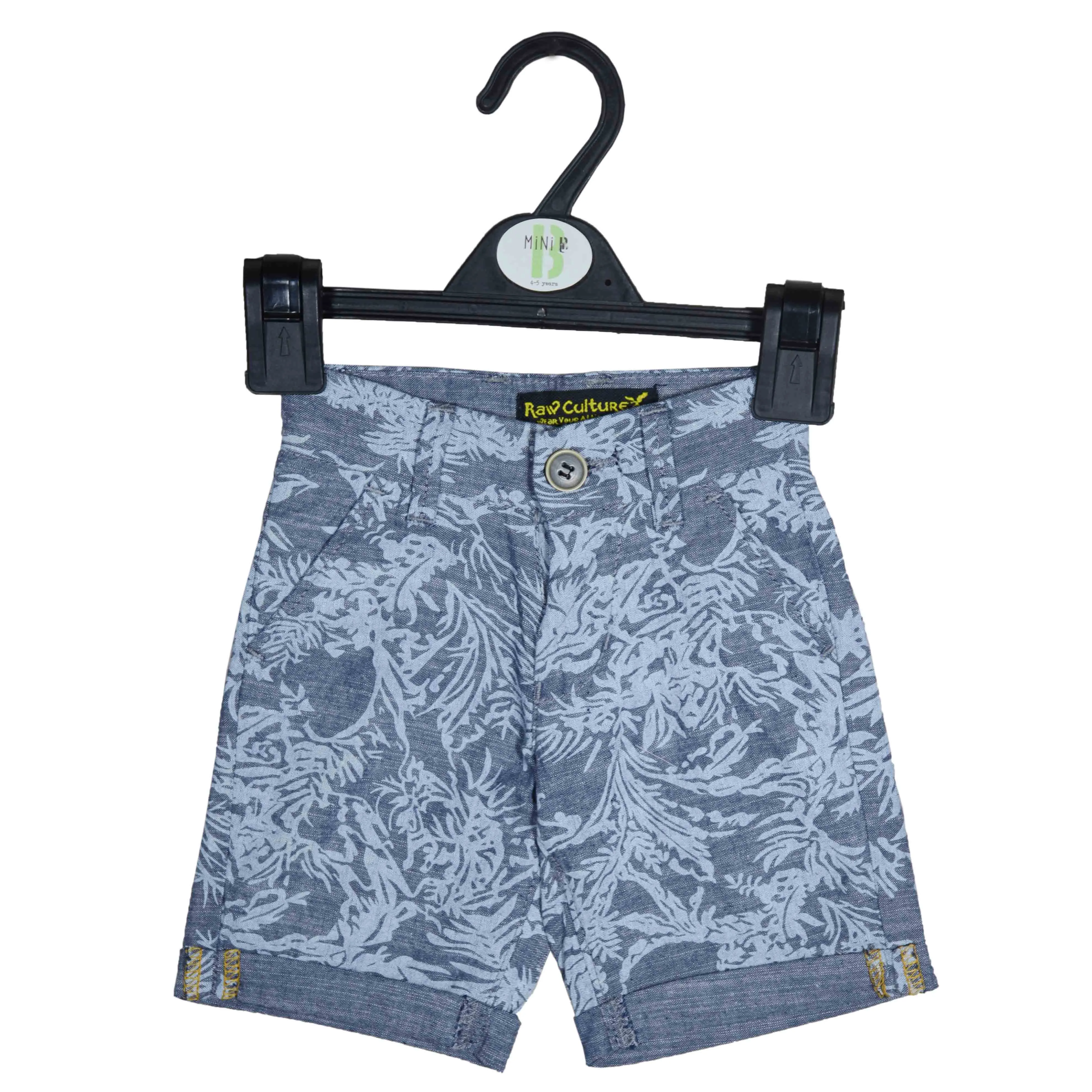 C1663 FO-BU Sequance Dino Story Grey T-Shirt with Digital Printed 4-Pocket Grey Cotton Shorts