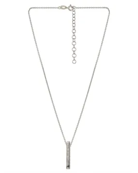 Carlton London Dangling Bar With Ingrave Text Pendant With Chain And Rhodium Plated