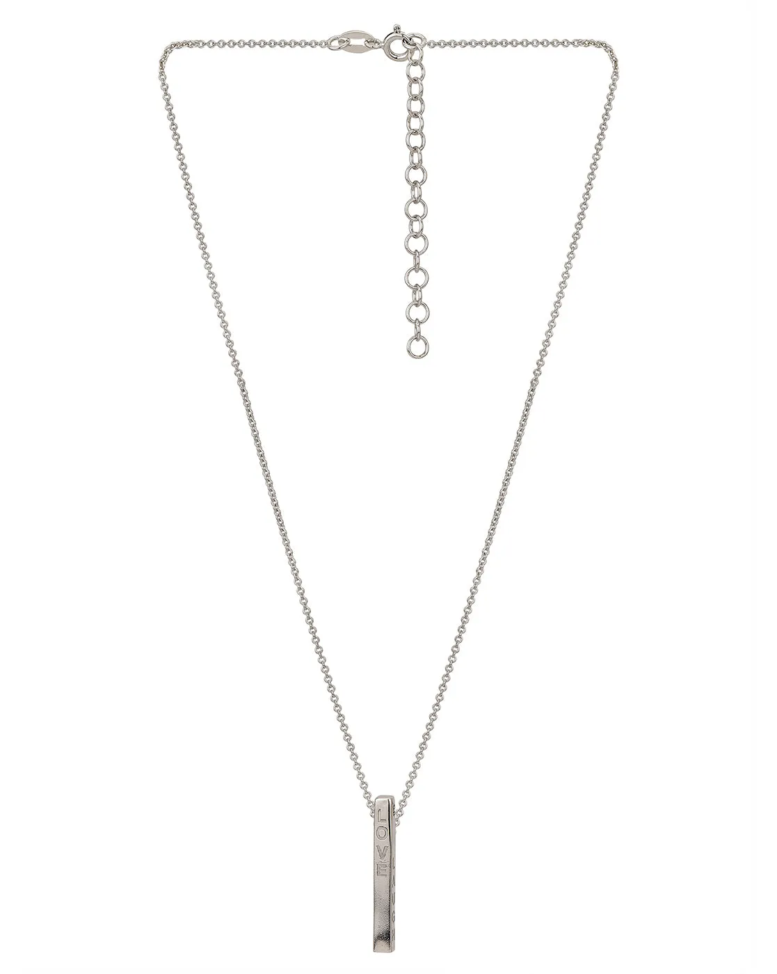 Carlton London Dangling Bar With Ingrave Text Pendant With Chain And Rhodium Plated