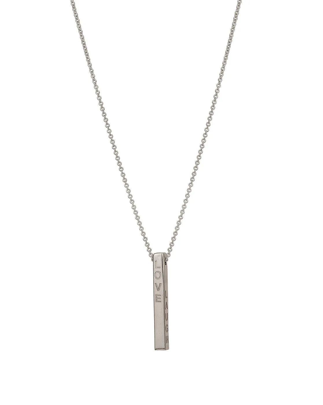 Carlton London Dangling Bar With Ingrave Text Pendant With Chain And Rhodium Plated