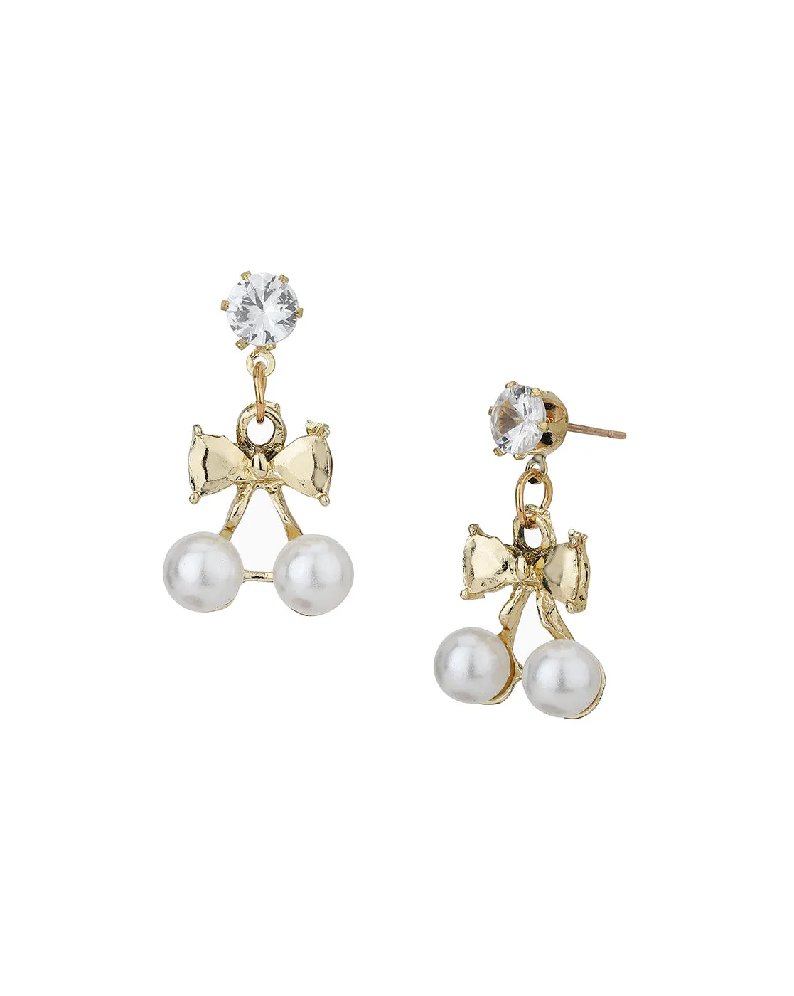 Carlton London Gold Plated Cz White Pearl Bow Drop Earring For Women