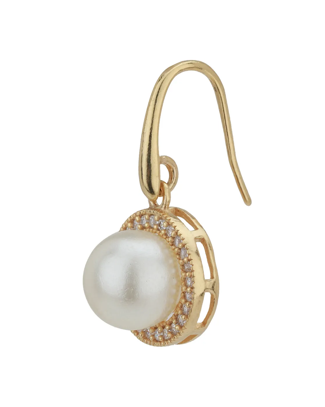 Carlton London Gold Plated White Pearl Cz Circular Drop Earring For Women