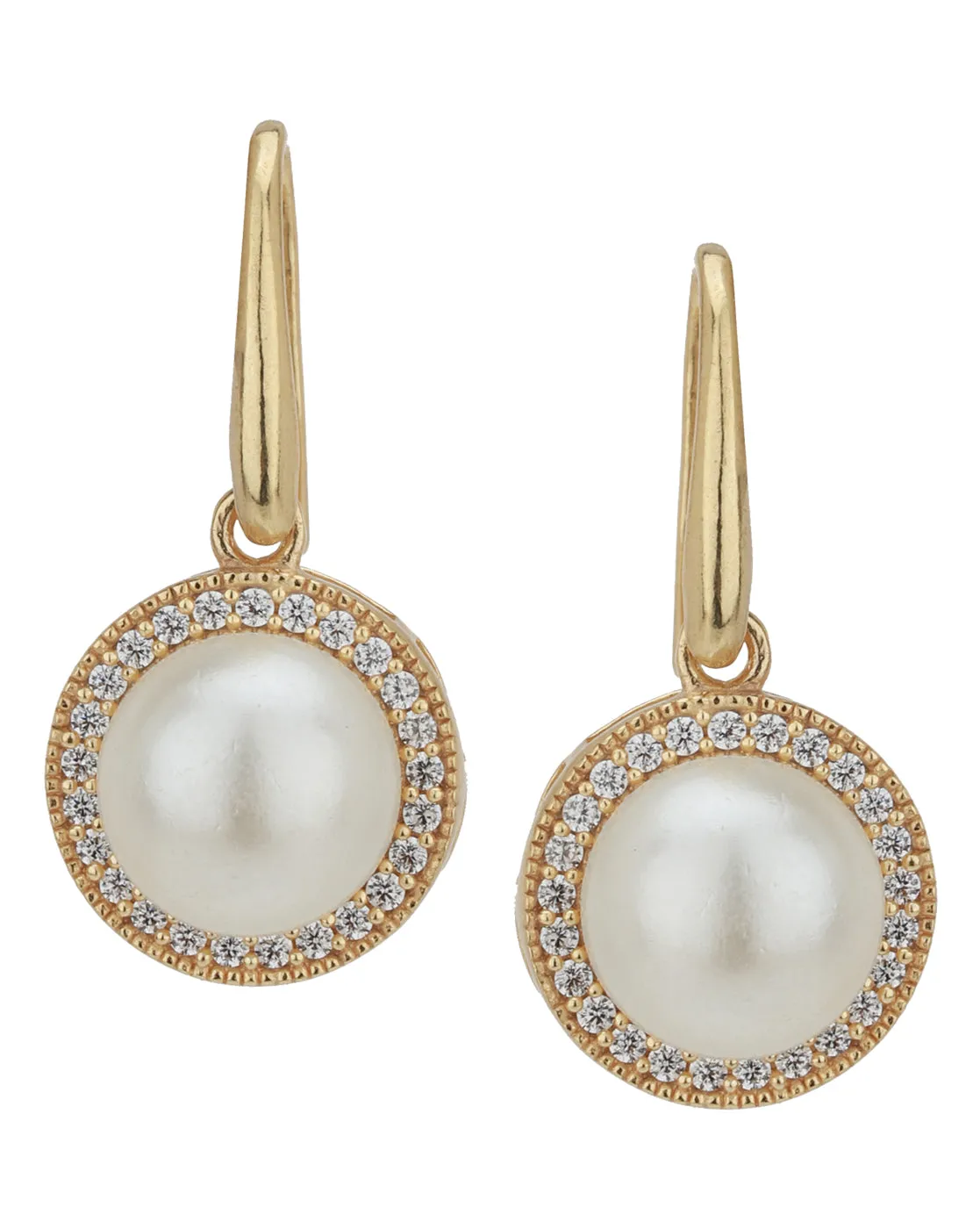 Carlton London Gold Plated White Pearl Cz Circular Drop Earring For Women