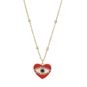 Carlton London Gold-Toned & Red Brass Evil Eye Heart Shaped Stone Studded Necklace Fjn3352