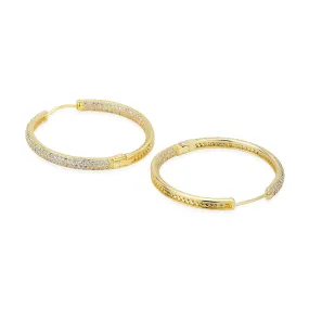 Carlton London Premium Jwlry-Gold Toned Cz Studded Gold-Plated Circular Handcrafted Hoop Earrings Fje4142