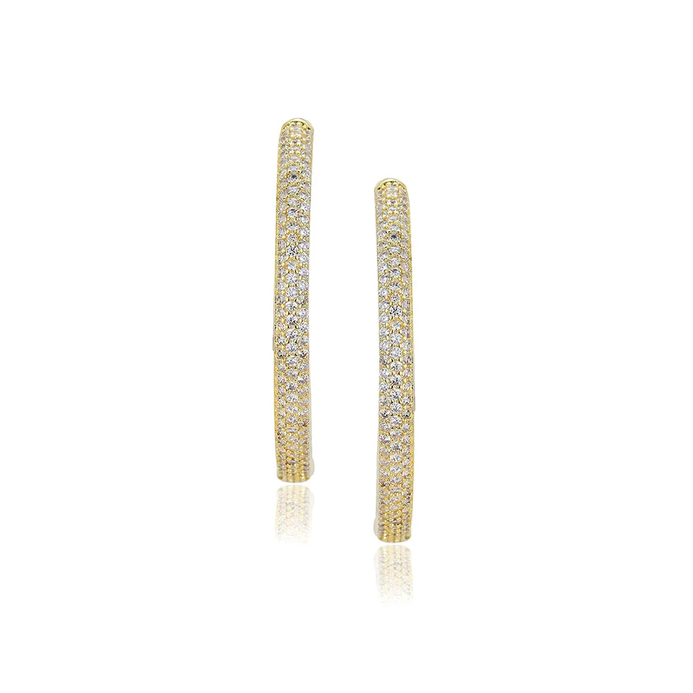 Carlton London Premium Jwlry-Gold Toned Cz Studded Gold-Plated Circular Handcrafted Hoop Earrings Fje4142